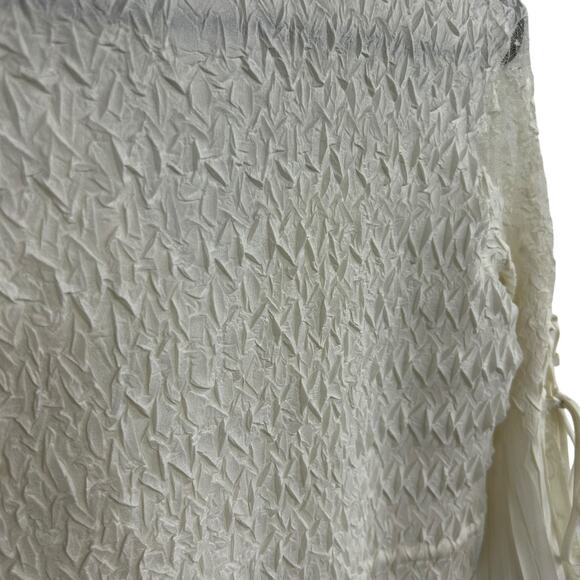White Lace Pleated Sheer Blouse S Romantic Victorian Cottagecore‎ Layering Top - Picture 6 of 12